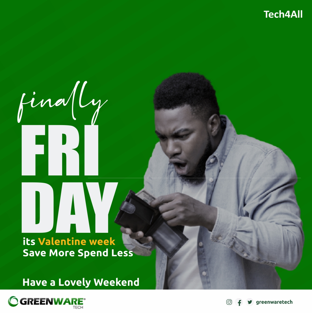 GreenWareTech's tweet photo. Thank God It's Friday ๐๐๐
May we have a lovely weekend ahead!
Happy VAL in advanced
#staysfae
#tgif #friday #weekend #thankgoditsfriday #greenwaretech#startup #weekendvibes #friyay #frinally #relax #asoebi #brandagency #digitalagency #webdevelopment https://t.co/TcxpYwIGlj