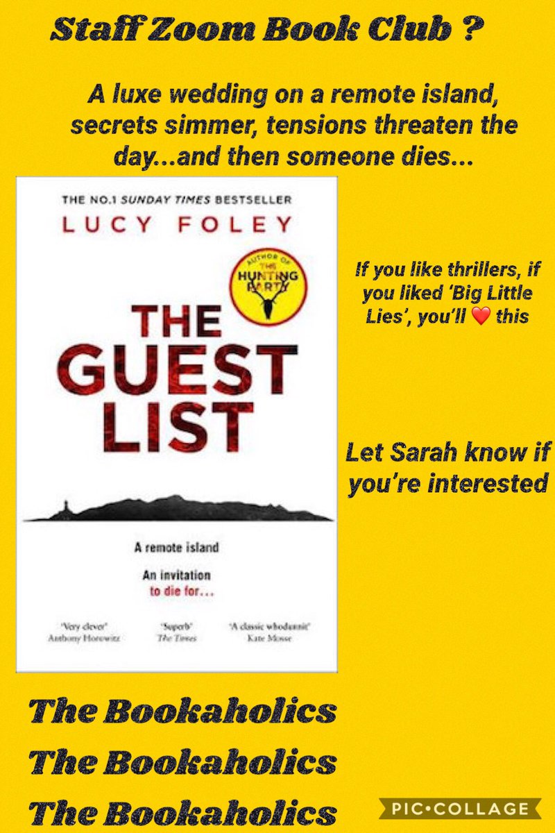 We are starting a staff bookclub & our first choice is #theguestList by @lucyfoleytweets I flew through this at Xmas & I know my colleagues will over midterm! Very excited to chat about it @macc_whitehall @jcsplibraries @cdetbcdu @LiteracyLink1 #squeezeinaread