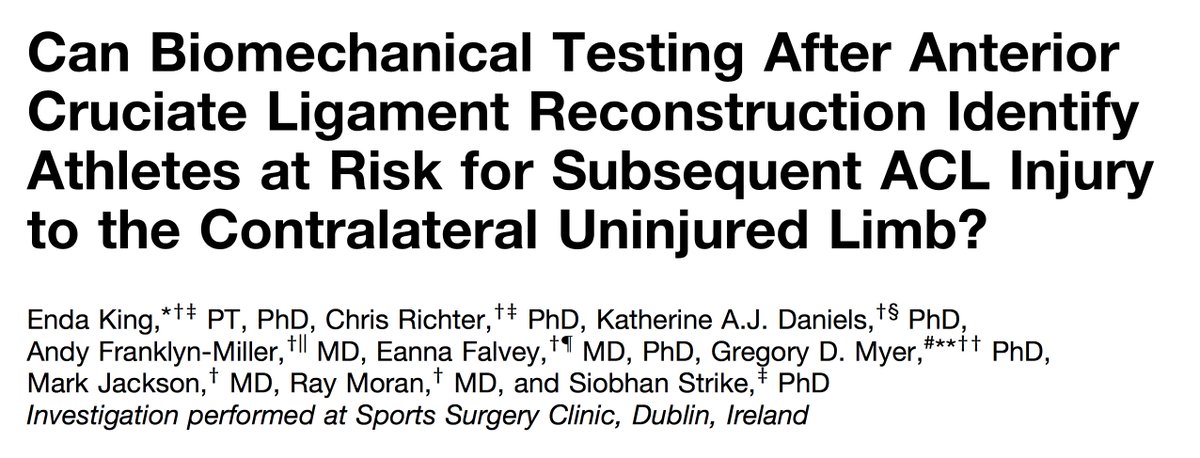 Delighted 2publish our latest  #ACL paper Huge effort by all the team  @SSCSantry  @sscsportsmed x many yearsLargest prospective cohort CONTRA ACL inj w biomech AxSpoilerNo Diff in Strength/Jump Height/COD LSISagittal Plane incl stiffness NB! https://tinyurl.com/2jmv78to&nbsp;1/3