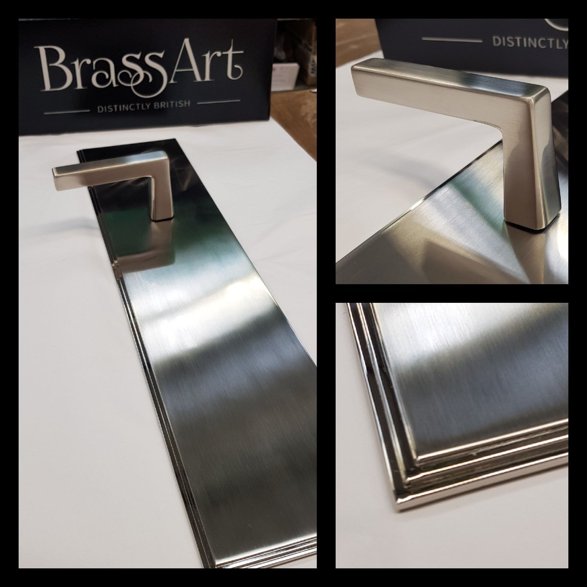 Client sample of a bespoke door lever on 500mm concealed fix back-plate for a prestigious luxury office block in London. The Brushed Satin Nickel finish is simply divine. #bespokeironmongery #luxuryinteriors #luxuryoffice #luxuryoffices #officedesign