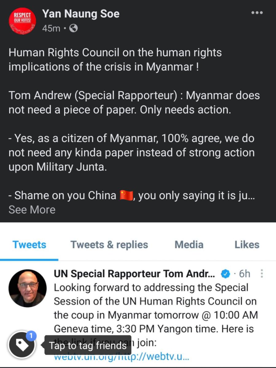 Human Rights Council on the human rights implications of the crisis in Myanmar-Tom Andrew (Special Rapporteur)Myanmar does not need a piece of paper.Only needs action.
- Yes, as a citizen of Myanmar, 100% agree, we don't need any kinda paper instead of action upon Military Junta.
