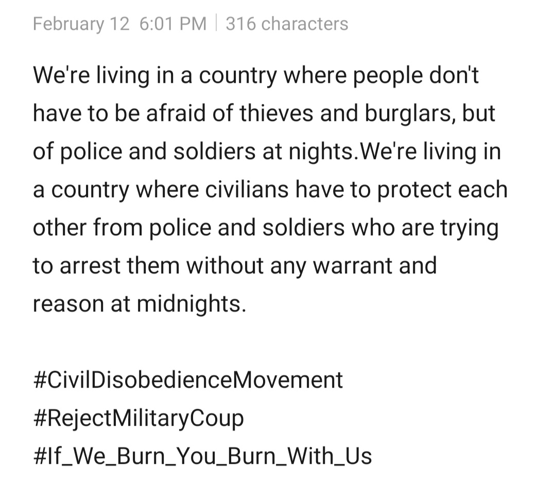 #CivilDisobedienceMovement
#RejectMilitaryCoup
#If_We_Burn_You_Burn_With_Us