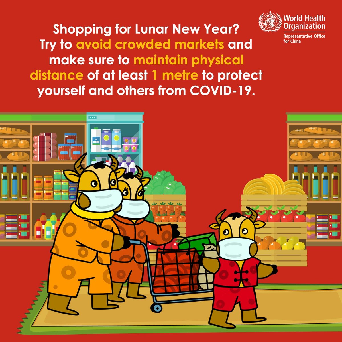 Planning to go grocery shopping for  #LunarNewYear   ? Avoid crowded markets Keep at least 1 metre distance with others  #WearAMask     #WashYourHands   to protect yourself & others from  #COVID19.  #YearOfTheOx  