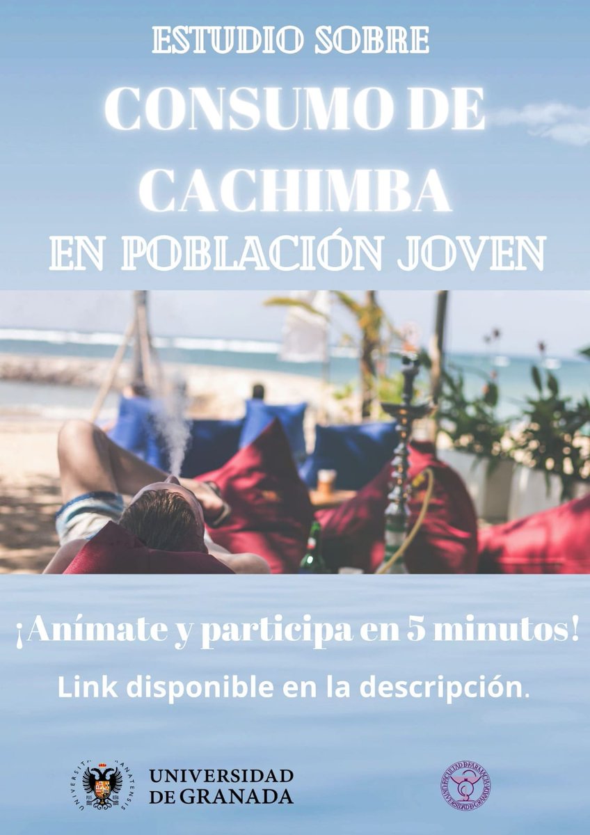 SapyamGI's tweet photo. 📢Queremos saber más sobre el consumo de #cachimba entre población joven. Participa en este estudio de nuestro grupo de @ffarmaciaUGR @CanalUGR en 5 minutos: https://t.co/ofoJNhUjOR. ¡Gracias por compartir! 🙏 https://t.co/WraCLCkkH3