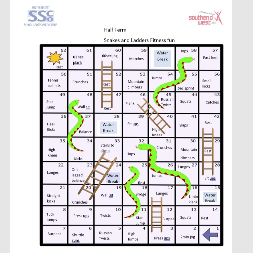 It's nearly half term 😀😀, so here are some ways to keep you active whilst away from lockdown learning! It is essential we aim for those 60 active minutes of exercise a day. How many of these challenges can you complete? #SitLess #MoveMore #southend <a href="/SouthendSSP/">Southend East School Sports Partnership</a>