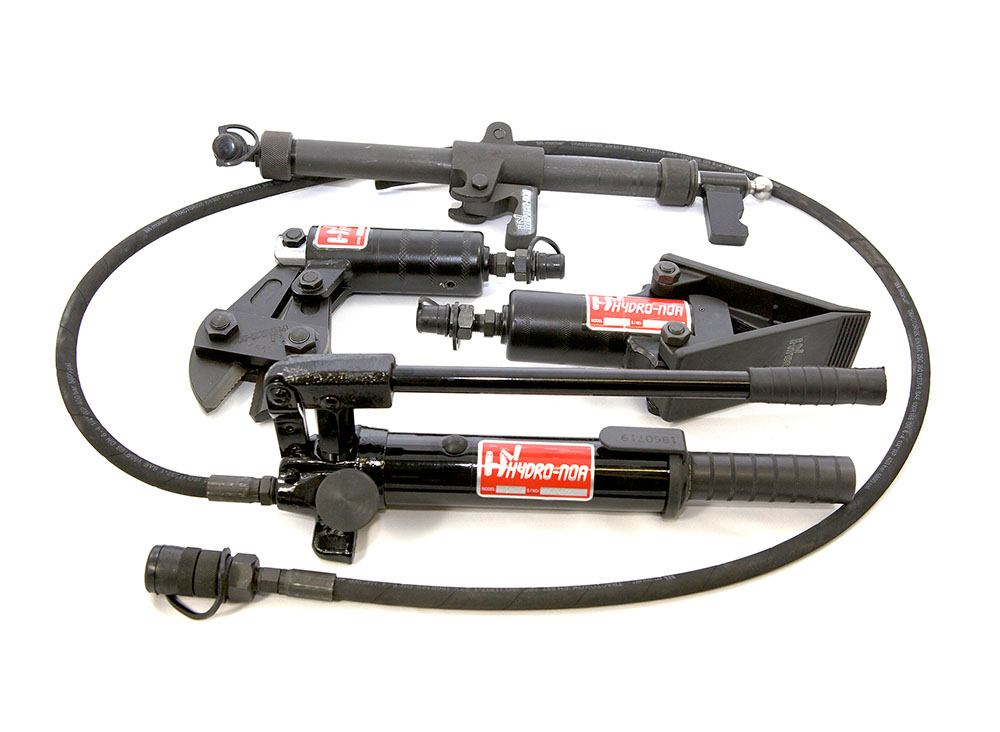 With roots in the rescue industry, hydraulic spreaders and wedges can be used to either lift a door off its hinges, force it open or spread the door frame such that it can be pushed in/14