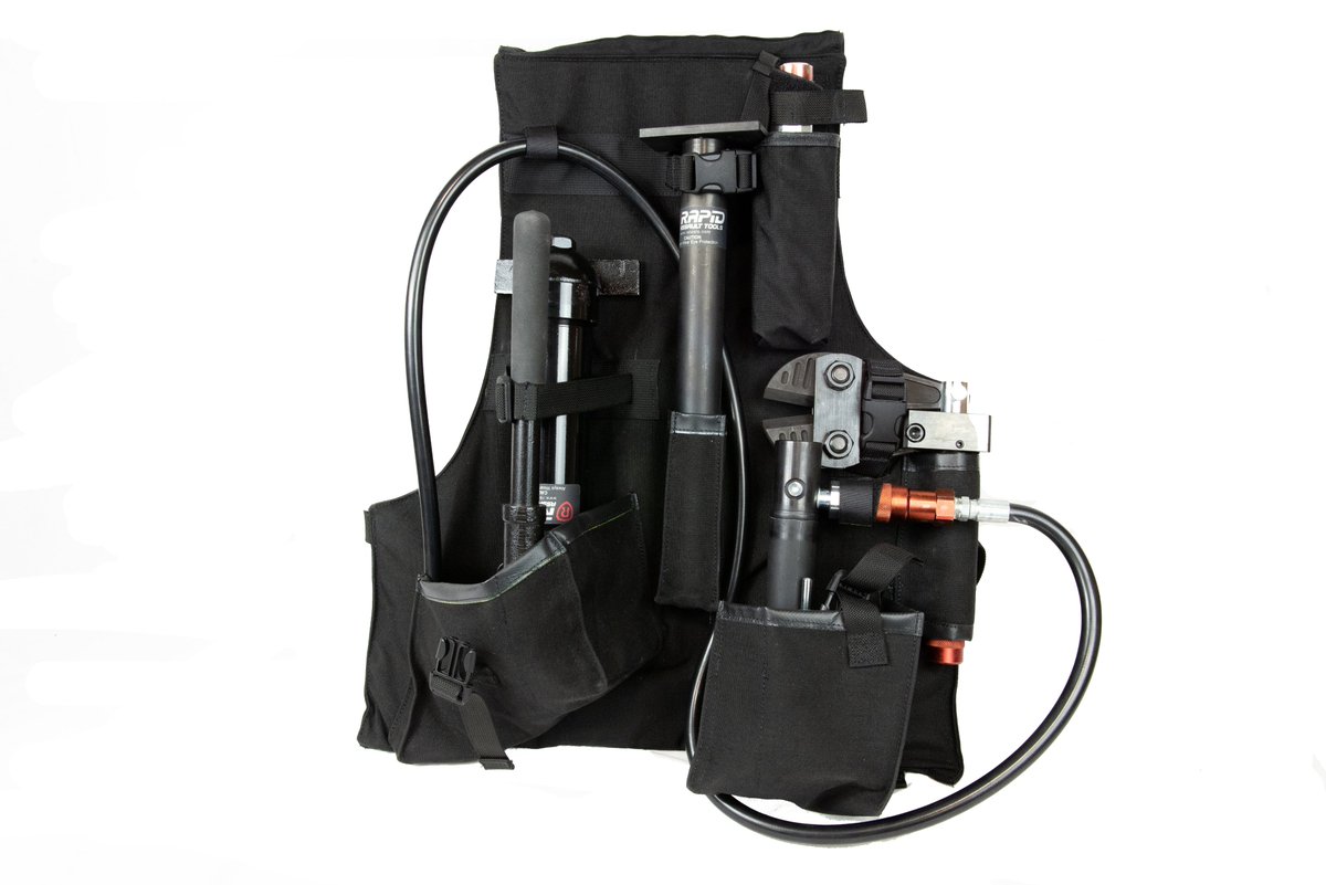 With roots in the rescue industry, hydraulic spreaders and wedges can be used to either lift a door off its hinges, force it open or spread the door frame such that it can be pushed in/14