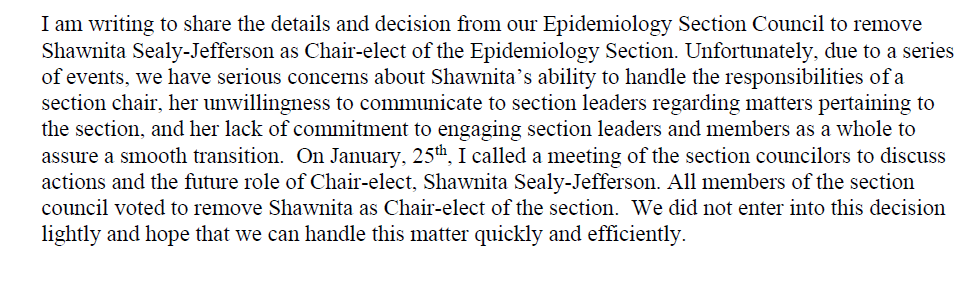 I spoke up about my experiences and spoke out publicly and there was retaliation. They lied on me. Maligned my character. Conspired to keep the status quo, and dishonored the votes of members of one of the largest sections of APHA, and  @PublicHealth allowed it.