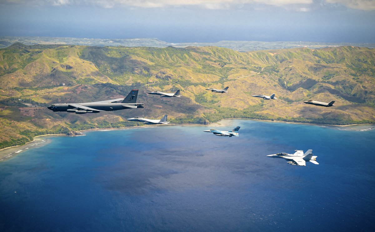 Individually, we are one drop. Together we are an ocean. 

一緒に私たちは海です。

An 8-ship #joint-coalition formation soars near Anderson Air Force Base, Guam during  #CopeNorth21. 

#ReadyAF #PacificPartners 

@usairforce @INDOPACOM @DeptofDefense @AFGlobalStrike