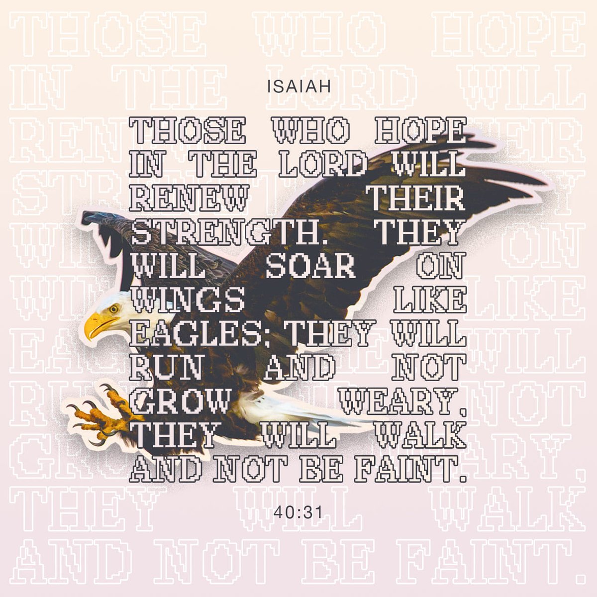 But they that wait upon the Lord shall renew their strength; they shall mount up with wings as eagles; they shall run, and not be weary; and they shall walk, and not faint.
Isaiah 40:31 KJV

bible.com/verse-of-the-d…