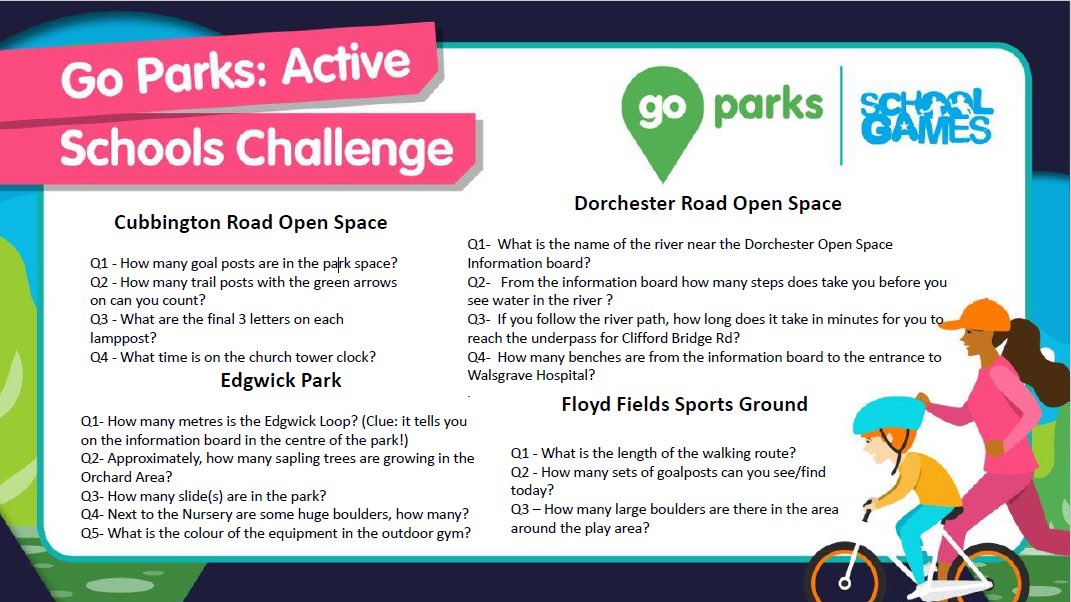 whitmore_park's tweet photo. This week's challenge is to get out to one of our parks closest to us (Holbrooks Park, Edgewick Park or Coundon Hall Park) and answer any of the questions that are linked to them. Every time you answer a question and send it in we are earning extra points! https://t.co/7vRgaATum8