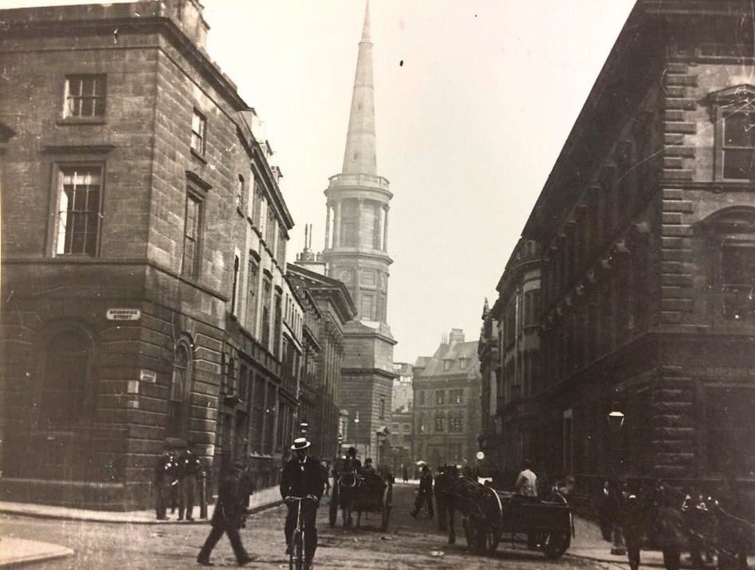 Fenwick Street looking towards Derby Square, Liverpool, ca. 1880s. The Liverpool office of Cavafy and Co. was located at no. 1 Fenwick Street.