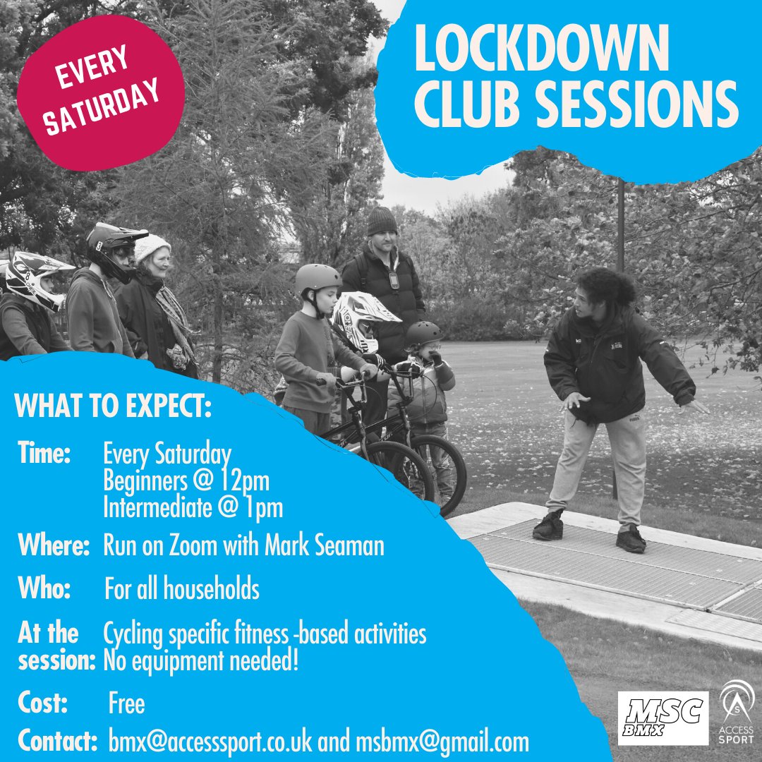 Join us online tomorrow for some fun fitness based activities at our Lockdown Club Session, run by Coach Mark Seaman.

Reserve your place by emailing bmx@accesssport and msbmx@gmail.com, or find out more here ow.ly/6nEs50DxWwY

#lockdownbikeclub #keepmoving