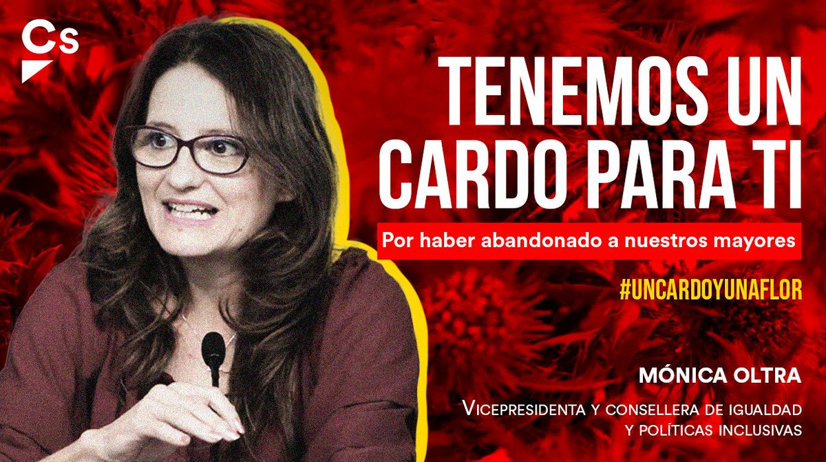 ✳️ Mónica Oltra, tenemos un cardo para ti:

❌ Por haber abandonado las residencias, los centros de día y a nuestros mayores. 
❌ Por no haberlos protegido como se merecían.
❌ Por desaparecer durante la pandemia.
❌ Y por las luchas internas que cuestan vidas.

#UnCardoYUnaFlor
