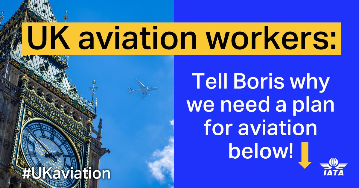 Last call for #UKaviation workers:

Please help us reach out to @10DowningStreet to explain why air travel must be part of the UK’s vision to lifting the 🔒down. 

Reply below👇or use #UKaviation in your response.
We will let you know more soon!