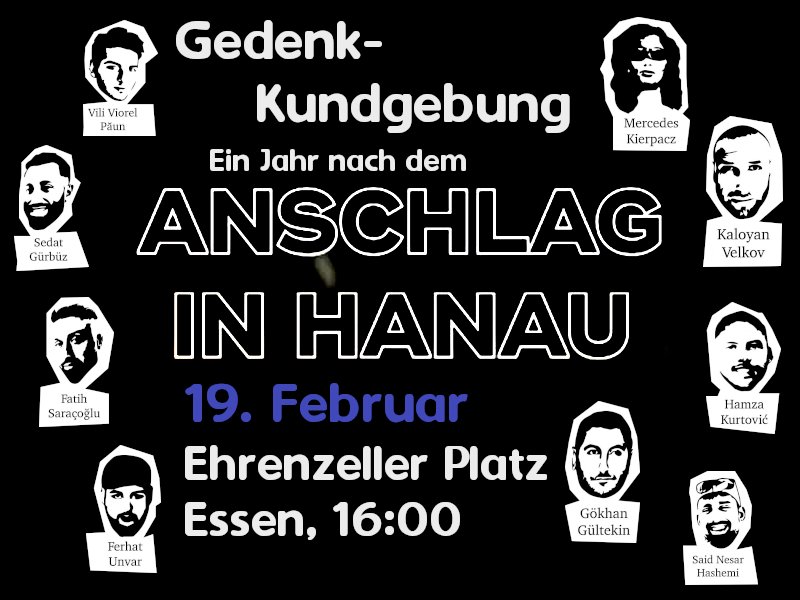 AFAEssenWest's tweet photo. Nächsten Freitag, 19. Februar #Hanau - Gedenkkundgebung! Kein Vergeben, kein Vergessen #e1902 #Essen: 16 Uhr, Ehrenzeller Platz, Altendorf https://t.co/CjYWBtYFGV