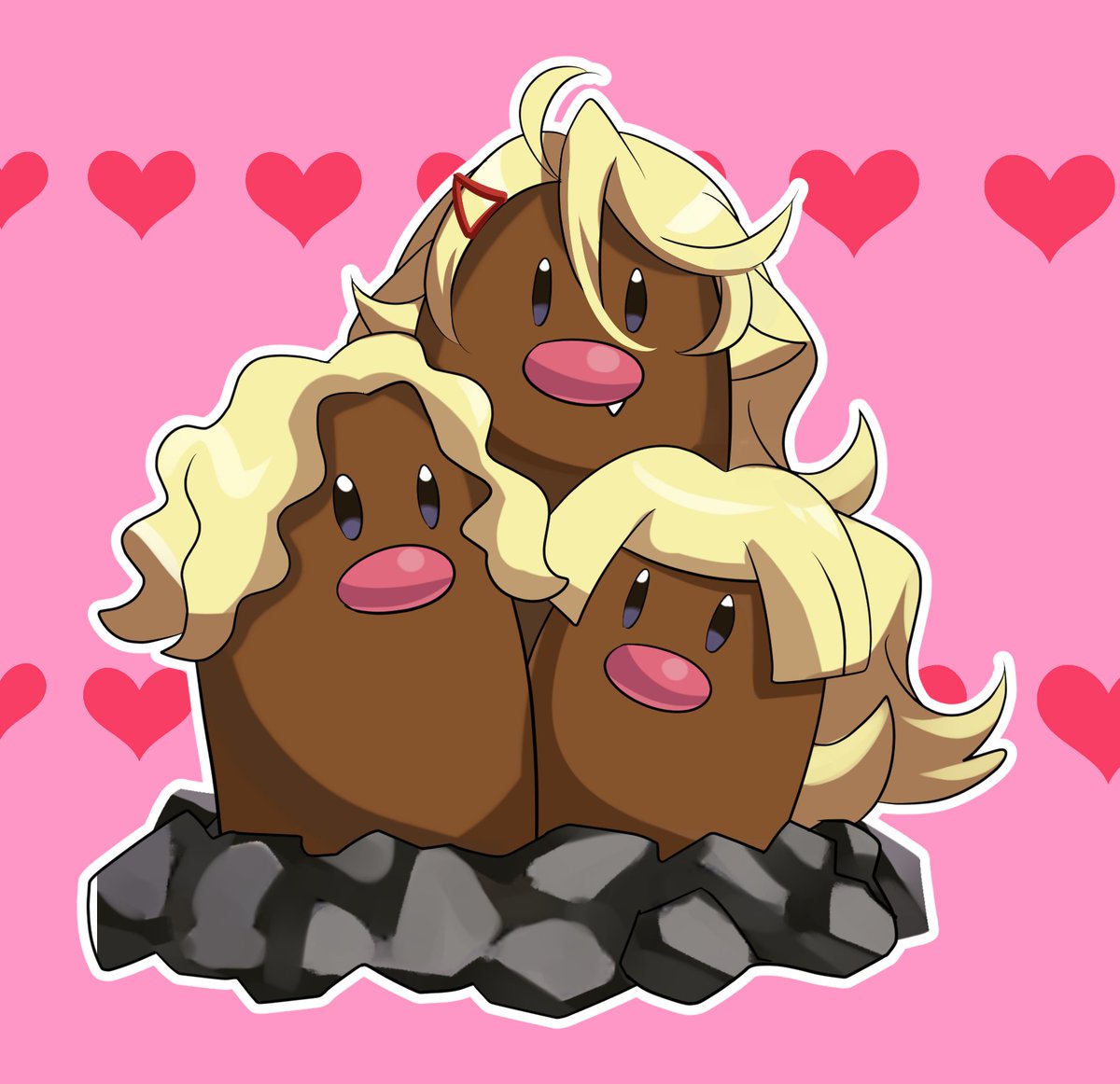heart pokemon (creature) pink background blonde hair hair ornament no humans rock  illustration images
