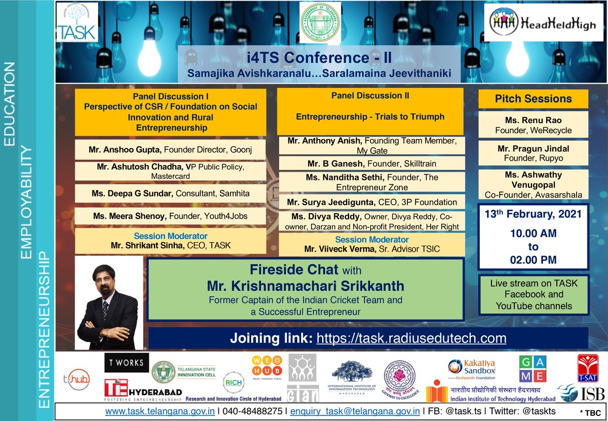 tasktg's tweet photo. @taskts invites you for the i4TS conference-2 on 13th Feb 2021

Time: 10.00 to 02.00 PM
Link: https://t.co/lrVKurNB04

@jayesh_ranjan @ShrikantNF @KrisSrikkanth
@anshugoonj @ashutoshchadha @meerashenoy @viiveckverma @Surya_Jeeds @nanditasethi1 @gannybugs @AnthonyAnish1 @AshVenu7 https://t.co/70Z1rHvA21