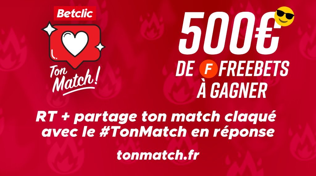 Betclic's tweet photo. ❤️ On change la cote de #TonMatch ET tu gagnes 50€ de Freebets… ça te dit ? #SaintValentin
🔁 RT + partage ton match claqué en réponse avec le #TonMatch pour participer https://t.co/fRLZCqFuMe