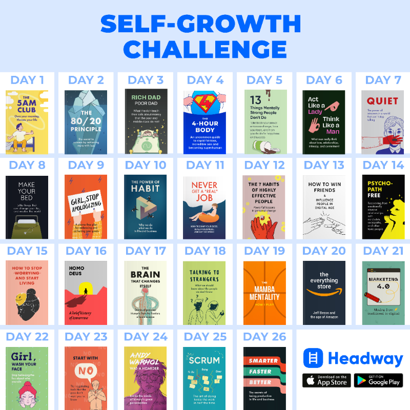 get_headway's tweet photo. Are you ready to become a Better You? 🔥💪🏆 Install the Headway app and start your Personal Growth Challenge with key insights from the world's best nonfiction books to read or listen to in just 15 minutes 📚🎧