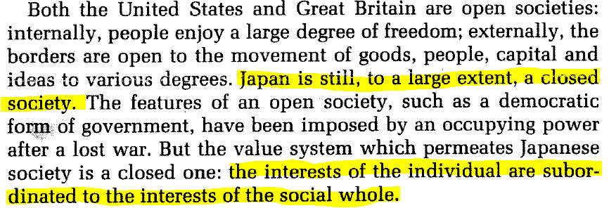 Soros writes about this a lot, he's utterly contemptuous that the Japanese were running a "closed society", with individual profit subordinated to material growth. Given monopoly-cartel conditions, profit (and taking on debt) was of low priority.