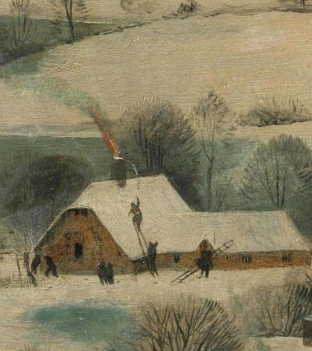 A seasonal hazard were and are, chimney fires. See if you can spot it on the painting in the 1st tweet (above).