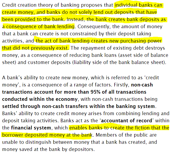Instead, whenever ANY commercial bank gives out a loan, they directly add to the money supply. The act of adding credit to their balance sheet creates money, right then and there. As such, commercial banks cannot be thought of as mere intermediaries.