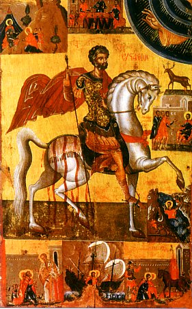 St. Hubertus is the patron saint of hunters, and dogs, archers, metal workers. St. Eustace is very similar to St. Hubertus, but Eustace is the patron saint of fire fighters. 7/n
