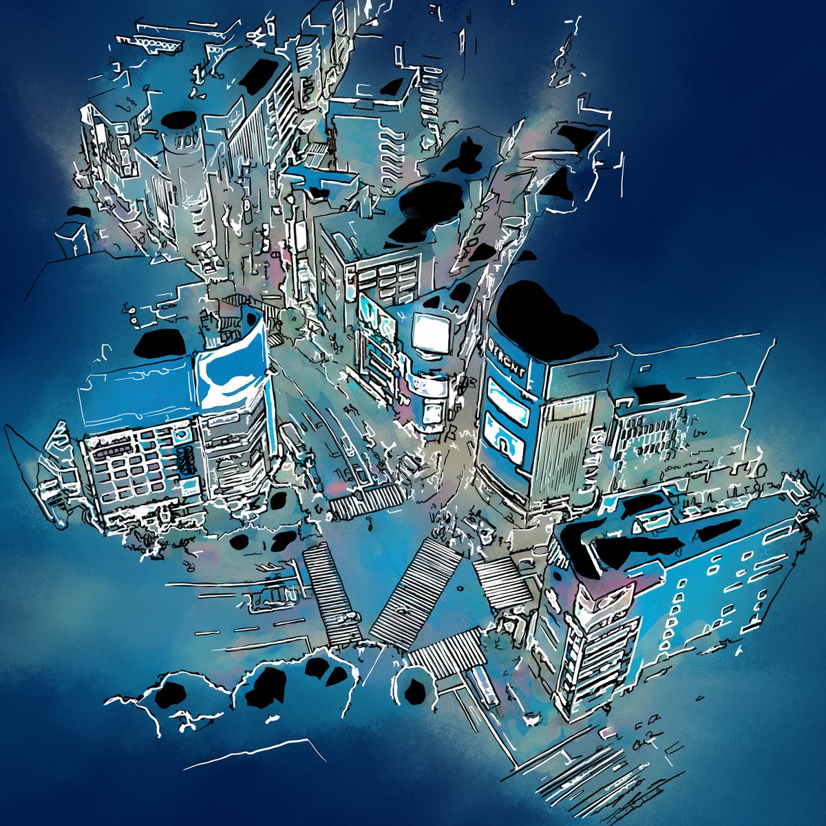 ironrontokyo's tweet photo. 光の川
#tokyo #Shibuya #スクランブル交差点 #イラスト #お絵描き #AdobeFresco  #景色 #風景画 #ブルーピリオド #ironronillust https://t.co/PMIe1DZcFE