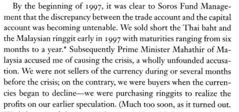 Malay Prime Minister Mahathir says some not-so-nice stuff about Soros' ethnicity. The IMF steps in, offering to provide liquidity and stabilize the situation, as long as their geopolitical objectives will be acceded to.