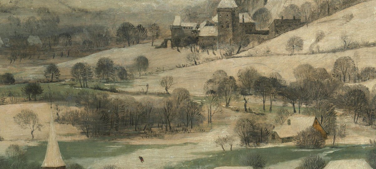 In the far distance, a castle or monastery, and a village at the end of the world. Carts or sledges drawn by horses across the ice - the river mouth is frozen. Where are we, 8?/n