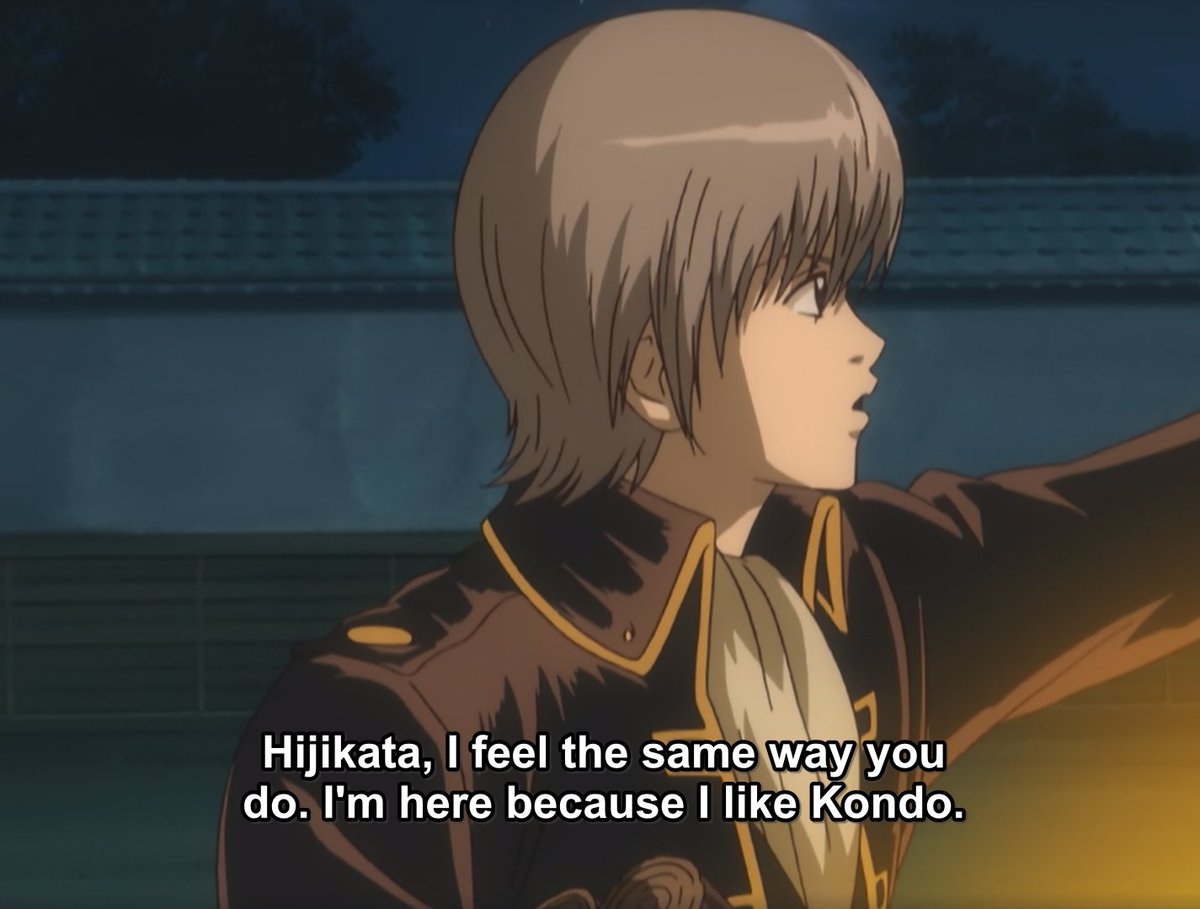 Found family is my absolute favourite trope, I am a sucker for it and it makes me unbelievable happy. And Gintama aces this part. Not only with the main trio but also with other dynamics like the Shinsengumi, of which I am not gonna talk since it would make this too long.