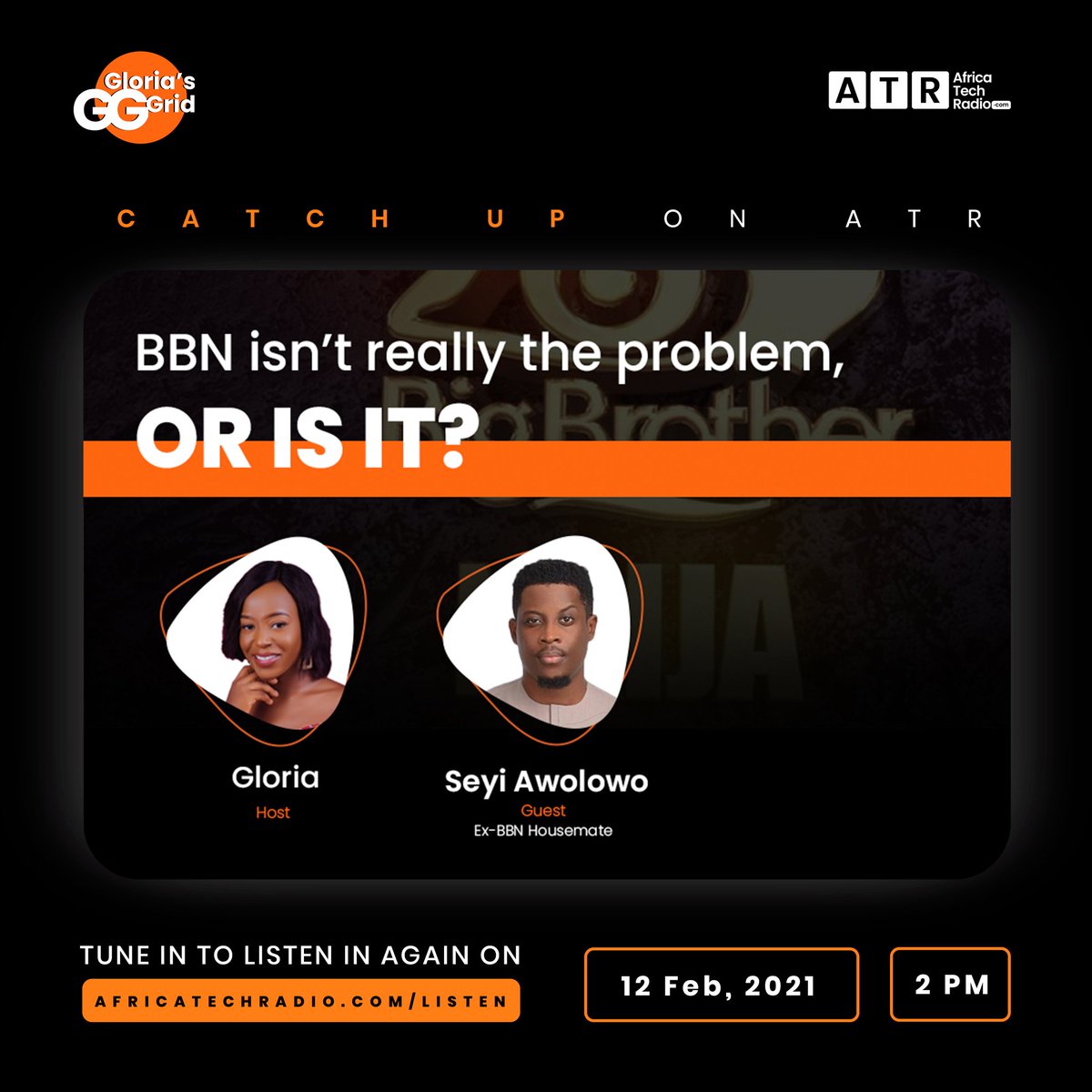 africatechradio's tweet photo. #CatchUp on #GloriasGrid
With your host @GOlufeko and @seyiawolowo on the recap
"BBN isn't really the problem, Or Is it?"
Listen in now on https://t.co/RWdKUtuvkk
#AfricaTechRadio #BBN #SocioTechShow https://t.co/hDfSNk2i4i