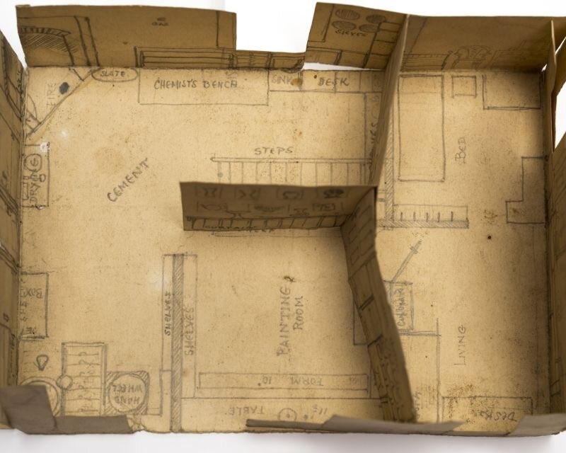 elizdeans's tweet image. Bernard Leach’s extraordinary plan for his pottery studio in St. Ives, dated 1920. It is both a drawing and a model. Note the division between living space and working space. #leachpottery #bernardleach photos by Matthew Tyas.