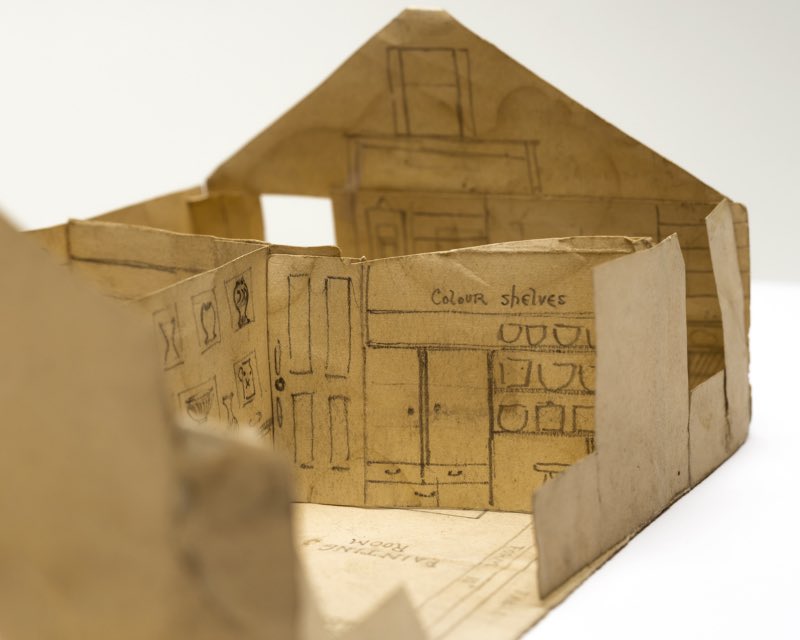 elizdeans's tweet image. Bernard Leach’s extraordinary plan for his pottery studio in St. Ives, dated 1920. It is both a drawing and a model. Note the division between living space and working space. #leachpottery #bernardleach photos by Matthew Tyas.