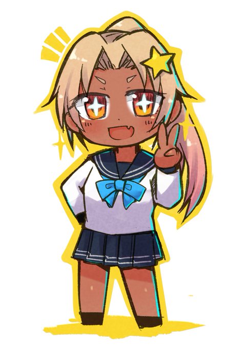 あの子がこっちを見ているエディタで作った子を描いてみました。褐色!!!! 