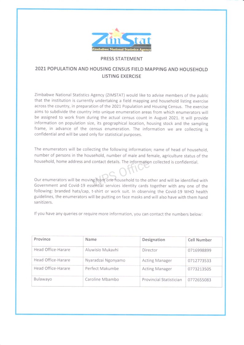 ZIMSTAT Conducting Field Mapping, Household Listing Pindula News