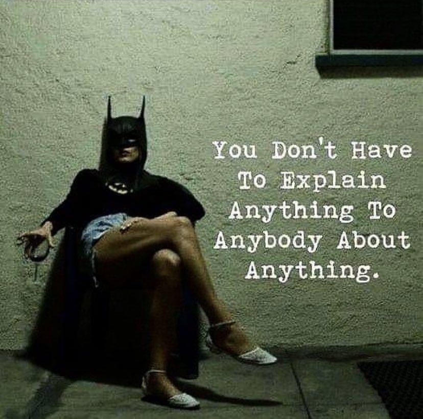 SpirtualDestiny's tweet photo. Facts. Be weird and don’t care what anyone else thinks.
#Facts #Weird #FridayThoughts #DarkKnight #Batman #BeYou #BeYourself https://t.co/UkST3FQAwP