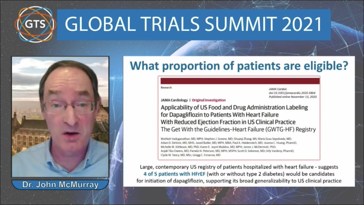 Prof McMurray presenting new data from the DAPA-HF trial #GlobalTrialsSummit 
❇️Benefits of SGLT2I additive to ARNI
❇️⬇️new onset diabetes
❇️Potential benefit of ⬆️haematocrit ❇️4/5 HFrEF pts eligible ➡️early benefits in mortality, HF 🏥symptoms
✳️Don’t delay, start today!