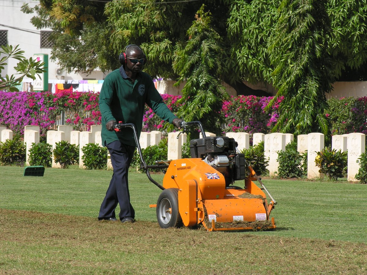 Nowadays our sites are looked after by a team of 950 gardeners in 150 countries & territories around the world! Working in all climate zones and weather, they do a fantastic job of preserving these important sites.  #OurWorkContinues Gardeners in Digboi, India & Fajara, Gambia