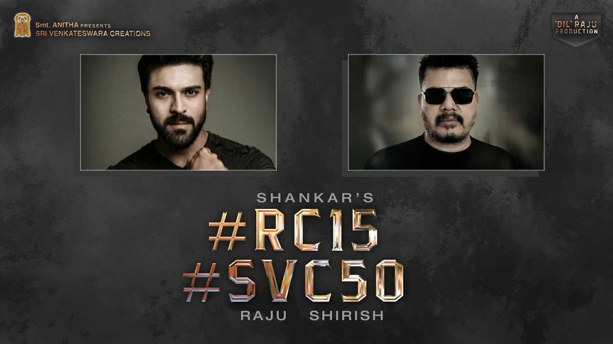 Taruna Taurani (@tarunataurani) on Twitter photo Pan India announcement
This will be Ramcharan's 15th film and a landmark 50th film for Sri Venkateswara creations. All the best to them. @DilRajuofficial <a href="/AlwaysRamCharan/">Ram Charan</a> <a href="/shankarshanmugh/">Shankar Shanmugham</a>
#Panindia #SVC50 #Shankar #RamCharan #DilRaju Pan India announcement
This will be Ramcharan's 15th film and a landmark 50th film for Sri Venkateswara creations. All the best to them. @DilRajuofficial <a href="/AlwaysRamCharan/">Ram Charan</a> <a href="/shankarshanmugh/">Shankar Shanmugham</a>
#Panindia #SVC50 #Shankar #RamCharan #DilRaju