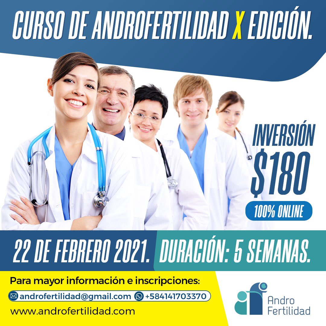Le invitamos a inscribirse al Curso de Androfertilidad.  100% online.

Fecha de inicio: 22 de febrero.
Duración: 5 semanas.
Inversión: $180.00.

👉🏻Para más información:
📩 androfertilidad@gmail.com
💬 +584141703370

#Urologia #SomosAUCA