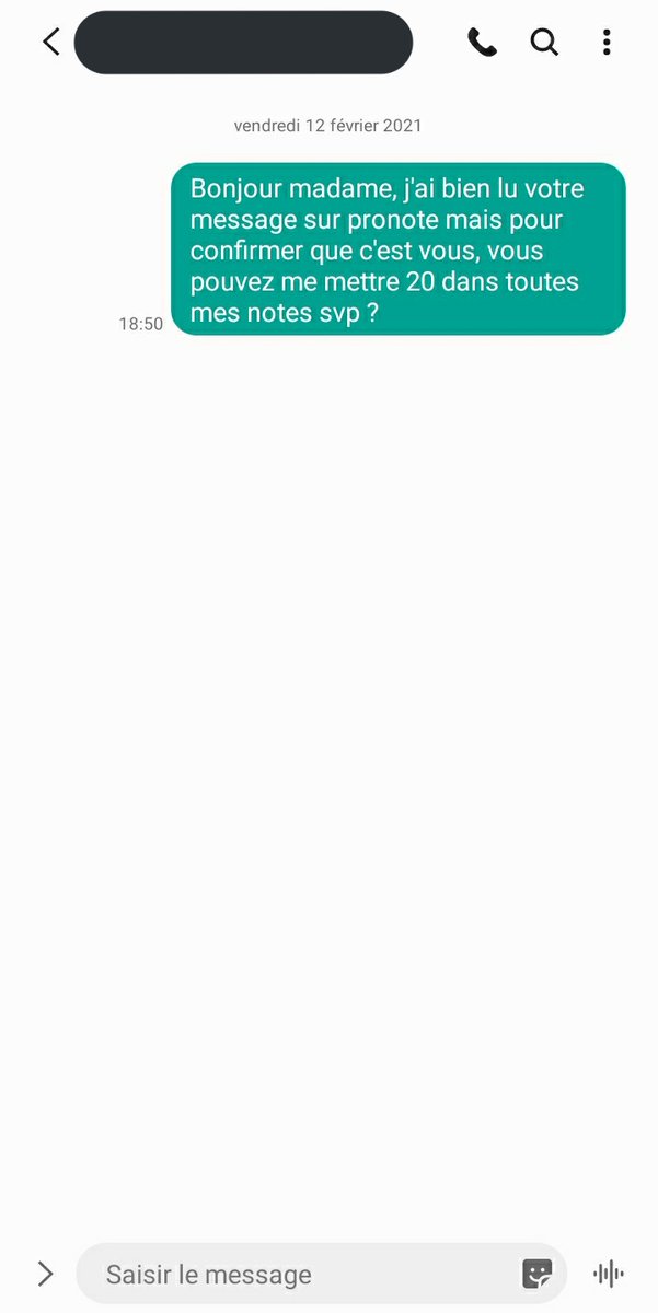 Ducoup je viens de la dm en message pour lui dire de me mettre 20 de moyenne en math et être sûr que c'est elle pour la gérer 