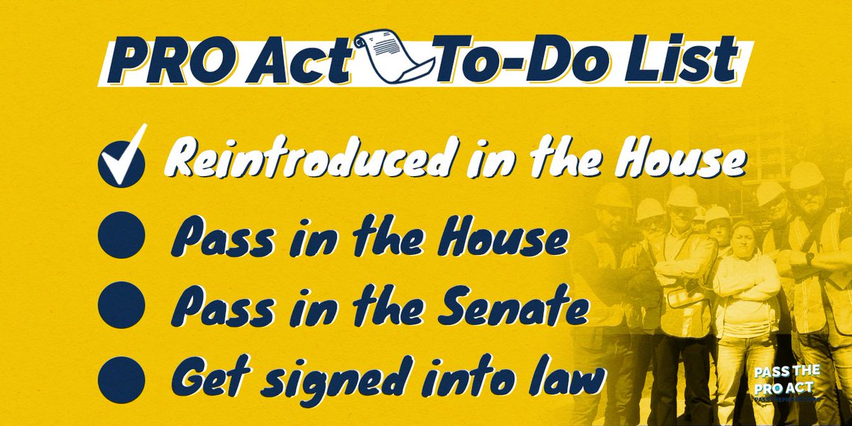 📜 The PRO Act was recently reintroduced and has 200 cosponsors in the House 📜

Let's do everything we can to get it passed in the House so we can continue onwards with our fight in the Senate and get it on President Biden's desk!