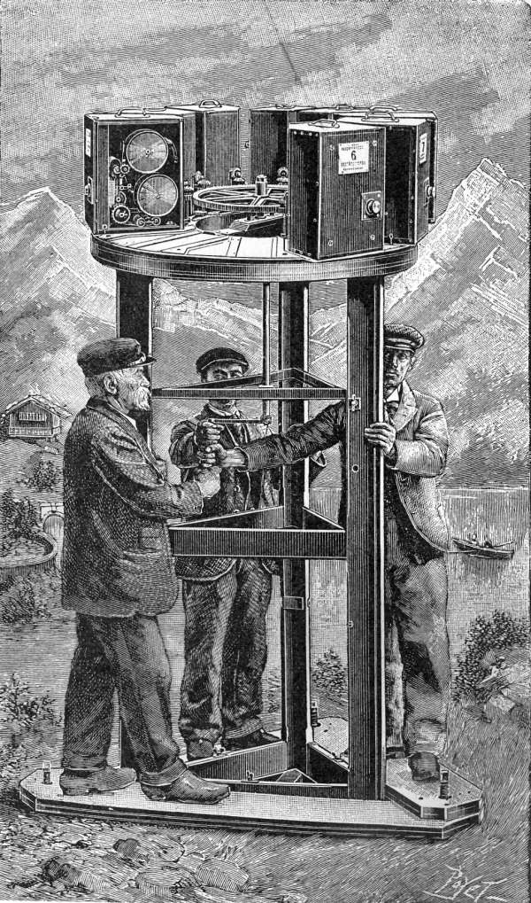 Le Cineorama : procédé de projection cinématographique sur un écran circulaire balayé par dix projecteurs synchronisés.