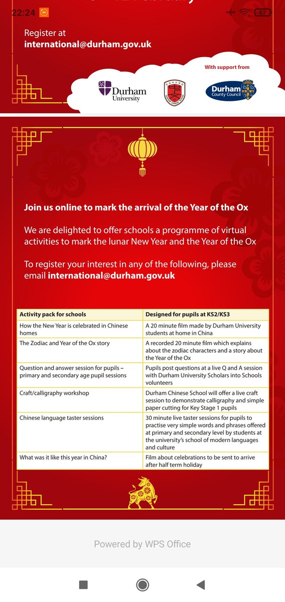 Happy Chinese New Year! Our volunteers from Durham University <a href="/durham_uni/">Durham University</a> helped Durham County Council <a href="/DurhamCouncil/">Durham County Council</a> run the online programmes for school children in County Durham to celebrate the Year of the Ox.