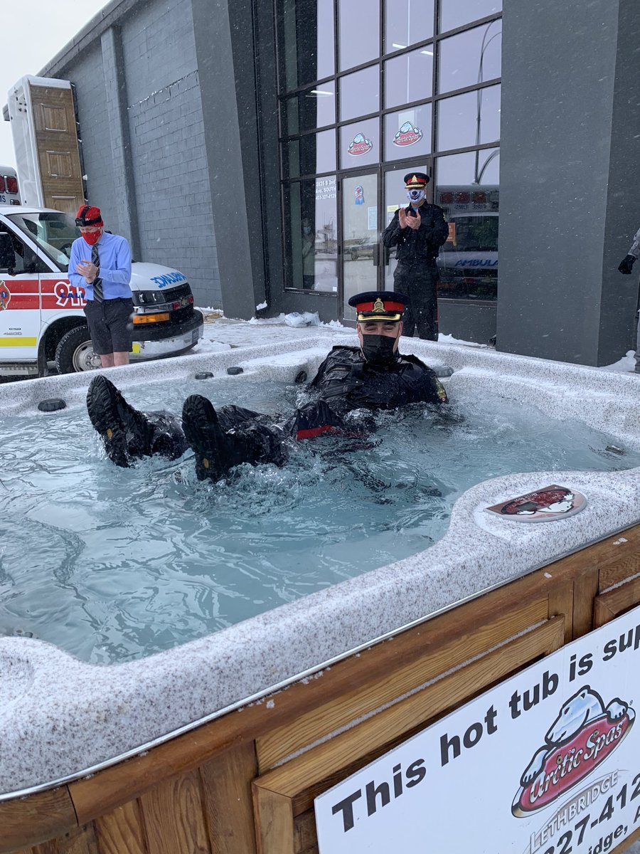 lethpolice's tweet photo. ‘BRRRothers in Blue’– LPS Chief Shahin Mehdizadeh, Insp. Jason Dobirstein, Const. Braylon Hyggen &amp; Police Commission's Blaine Hyggen – braved the cold for the Polar Plunge, a Special Olympics fundraiser. To donate, go to https://t.co/80kHr4QOBx #yql https://t.co/GMlbBcLlpD