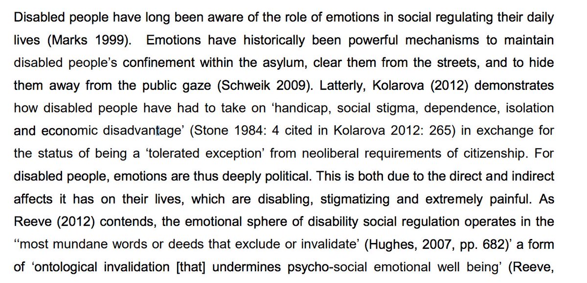 Emotions are not things that belong to an individual as a separate object, but are in fact, framed w moral meanings &sentiments that operate discursively at the macro scale to create nascent forms of social control that can become embodied as everyday practices of self-governance