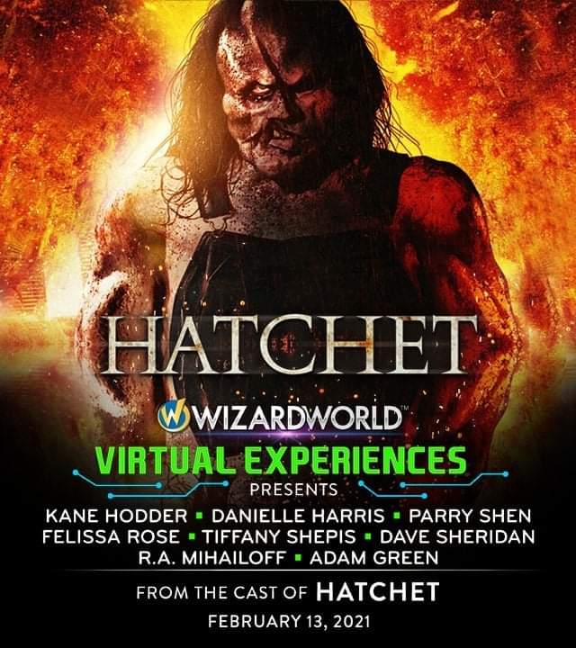 Join us tomorrow (Feb 13) for #Hatchet #HorrorVirtualExperiences w/ @kanehodder1 @halloweengal @parryshen @Felissa_Rose @TiffanyShepis @DaveSheridan @RAMihailoff & @Adam_Fn_Green for a LIVE Q&A! Question for the panel? Comment here & tune in @ 10A PT / 1P ET! @MikeGDoesThings