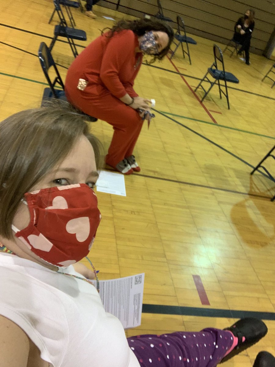 Getting vaccinated in our jammies!! Thank you @TwinsburgSupt and discount drug mart! <a href="/hsmathalicious/">Mrs. Thomas - Math</a>